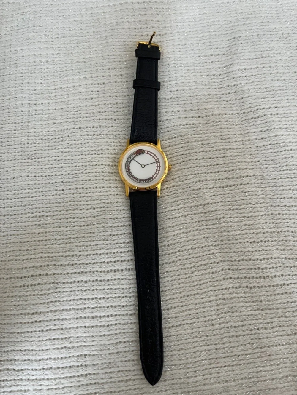 Railroad Train Classic Gold Case Black Leather Watch - Unbranded